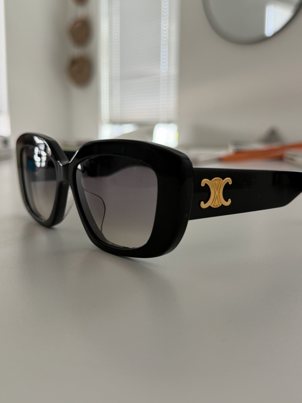 Celine Black Acetate Sunglasses with Gold Triomphe Logo - Picture 5 of 6